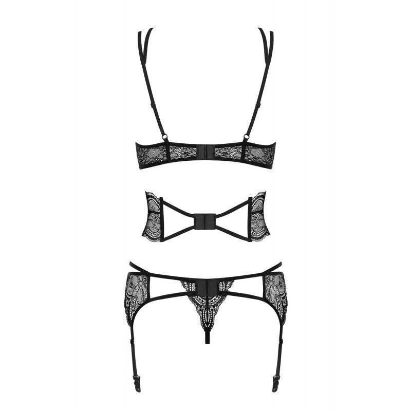 ensemble lingerie noir 4 pièces porte-jarretelles