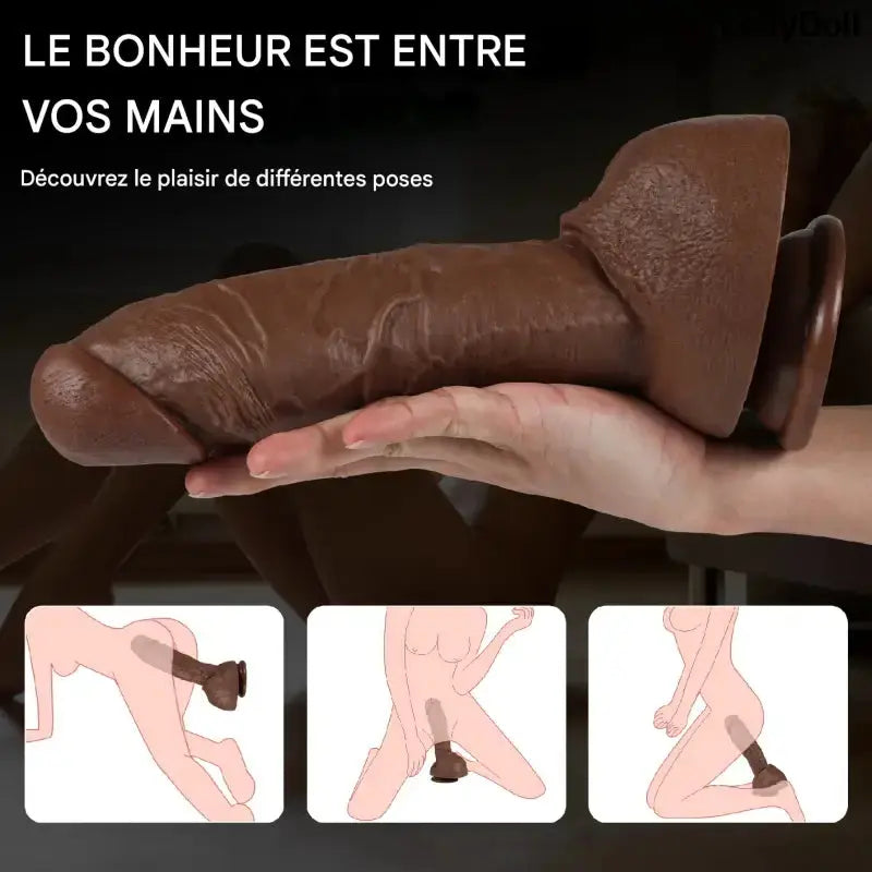 Gros gode ventouse noir - 26 cm, conçu pour des sensations intenses et réalistes, idéal pour diverses positions.