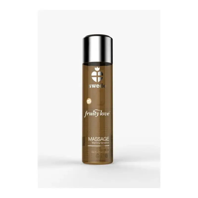 Huile de massage Fruity Love de Swede dans un flacon élégant, idéale pour des moments de sensualité.