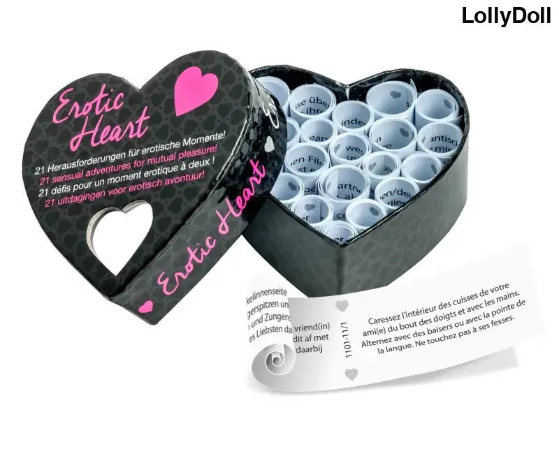 Découvrez le Jeu pour couple coquin Erotic Heart pour des moments complices et sensuels à partager. Laissez-vous séduire par ce jeu excitant qui promet des instants intenses en couple. Disponible chez LollyDoll pour pimenter vos soirées en toute complicité.