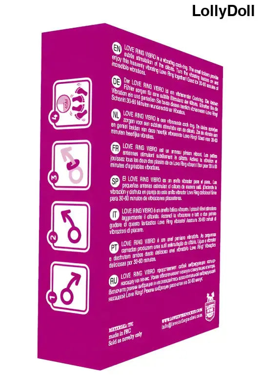Image de l'emballage du cockring vibrant Love Ring Vibro avec instructions d'utilisation.