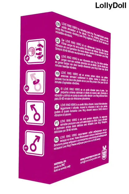 Image de l'emballage du cockring vibrant Love Ring Vibro avec instructions d'utilisation.
