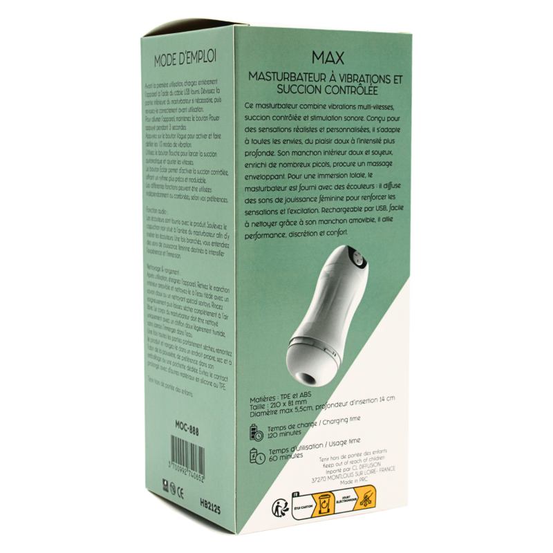Masturbateur vibration succion homme MAX – câble recharge USB inclus
