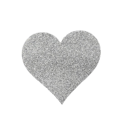 Cache tétons cœur pailleté blanc adhésifs — détail de l'effet pailleté lumineux sur le cœur blanc