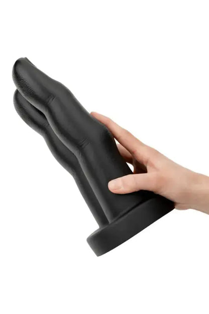 Gode noir à double extrémité avec base évasée.Double gode 