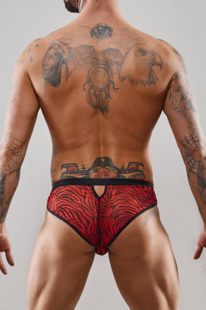 Slip type brésilien ouvert zébré rouge et noir · Regnes · vue 4