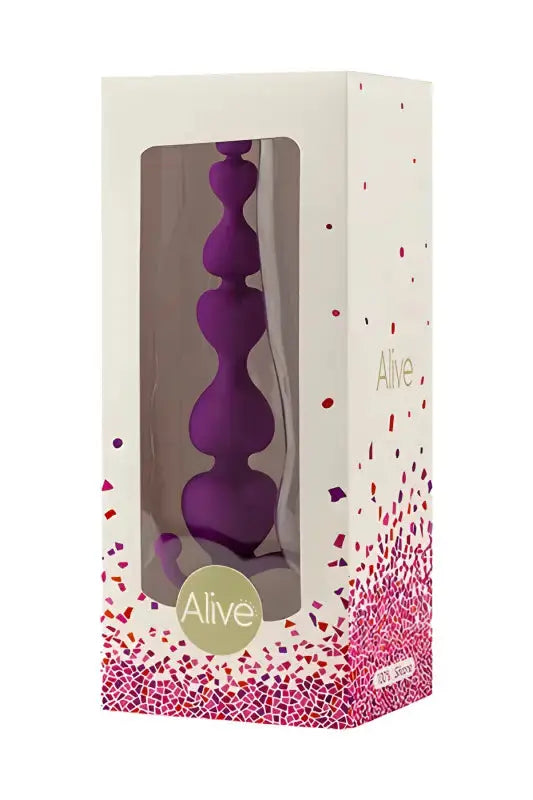 Jouet anal ou Plug anal à perles violettes dans son emballage.