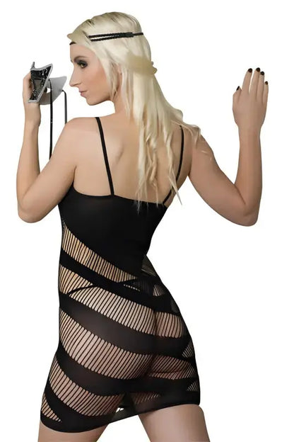 Robe rayée noire en maille ajourée à certains endroits