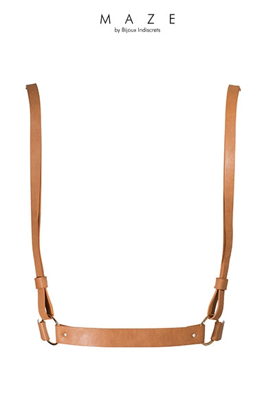 Harnais X en faux cuir vegan marron Maze vue de face