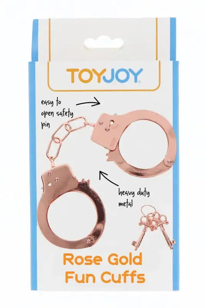 Menottes métal rose gold TOYJOY avec pin de sécurité facile à ouvrir et métal robuste, idéal pour des jeux de rôles.