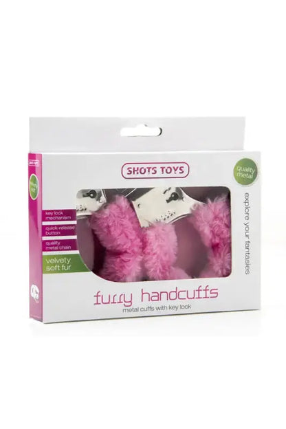 Menottes fourrure Shots Toys, menottes en métal avec fourrure douce et système de verrouillage.