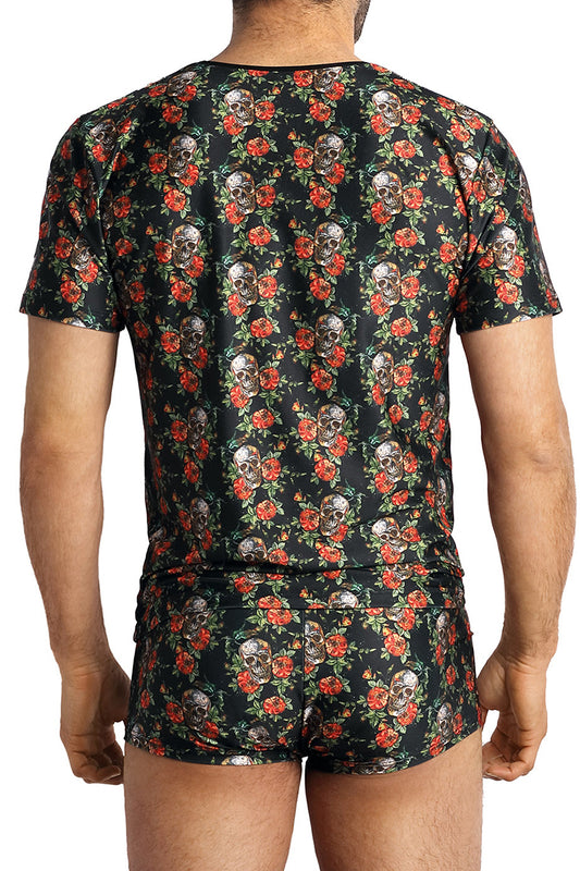 T-shirt homme près du corps crânes et roses Power Anaïs for Men