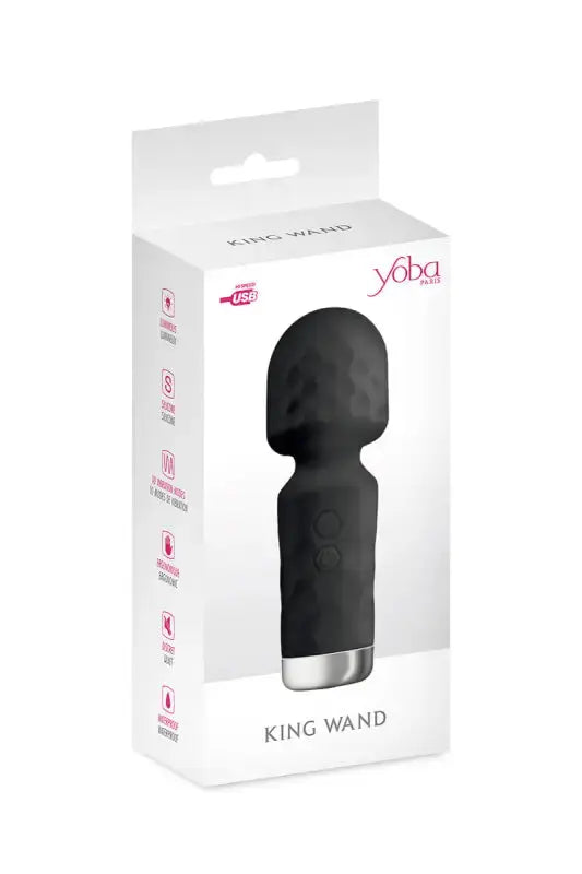 Baguette de massage noire Mini vibromasseur dans son emballage.