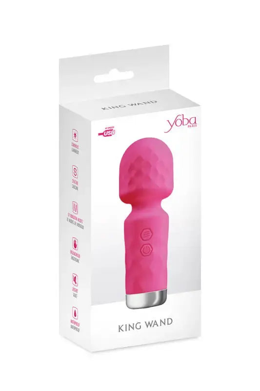 Vibrateur Mini vibromasseur wand rose texturé dans son emballage.