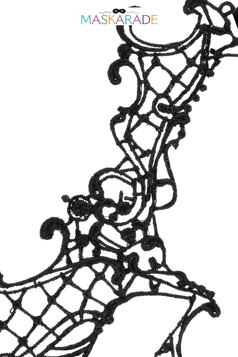 Loup brodé en dentelle souple Croissant de lune noir Maskarade