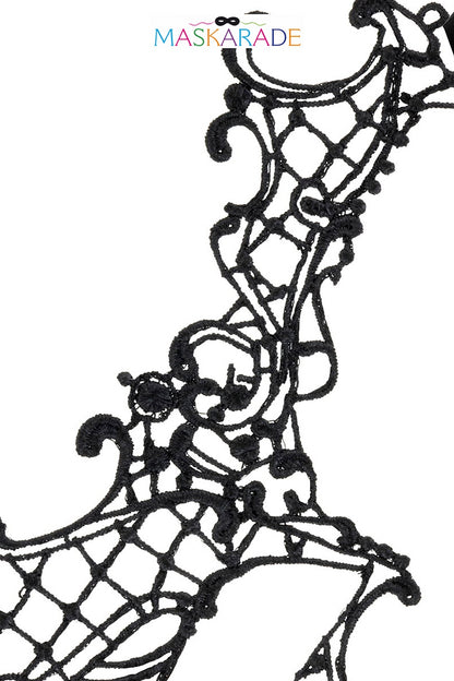 Loup brodé en dentelle souple Croissant de lune noir Maskarade