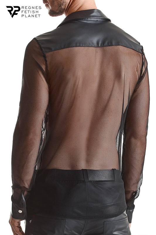 Chemise homme slim maille transparente et wetlook Cesare Regnes