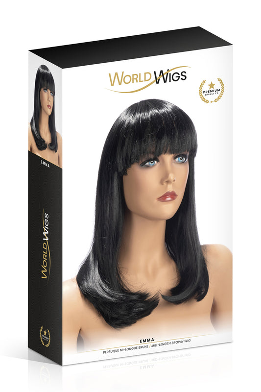 Perruque longue à frange Emma brune World Wigs