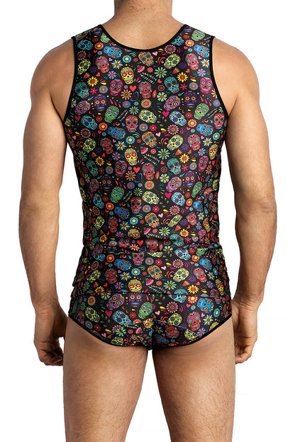 Débardeur galon noir imprimé calaveras Mexico Anaïs for Men