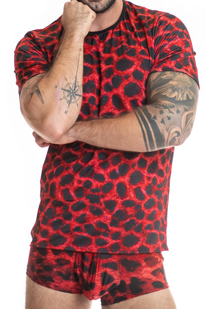 T-shirt homme motif animal rouge et noir Savage Anaïs for Men