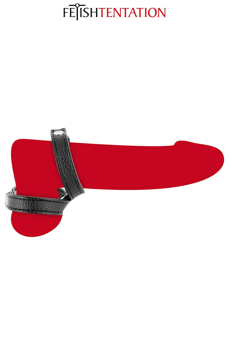Double cockring ajustable en simili cuir noir Fetish Tentation