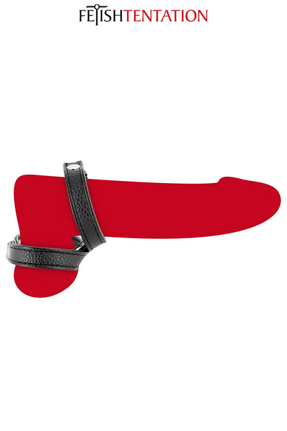 Double cockring ajustable en simili cuir noir Fetish Tentation