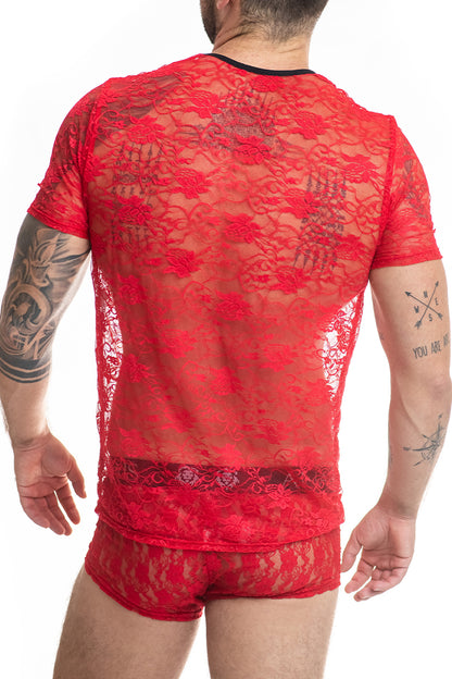 T-shirt homme dentelle florale Brave rouge Anaïs for Men