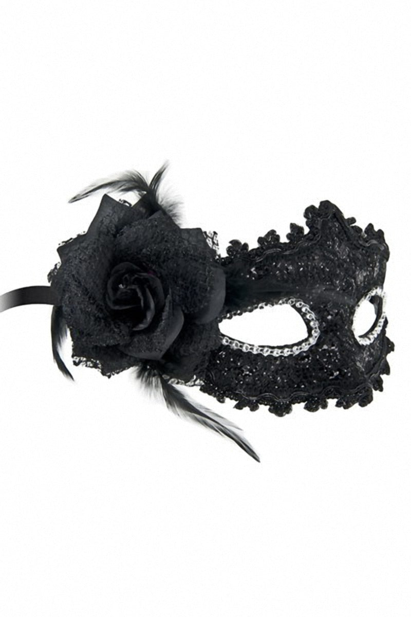 Loup vénitien semi-rigide noir à strass Bella Figura Maskarade