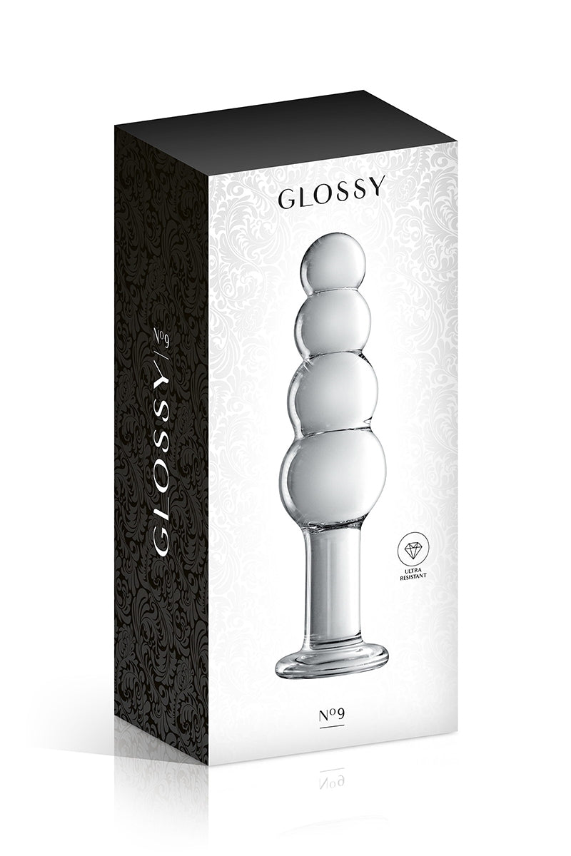 Gode en verre à boules base large n°9 translucide Glossy Toys