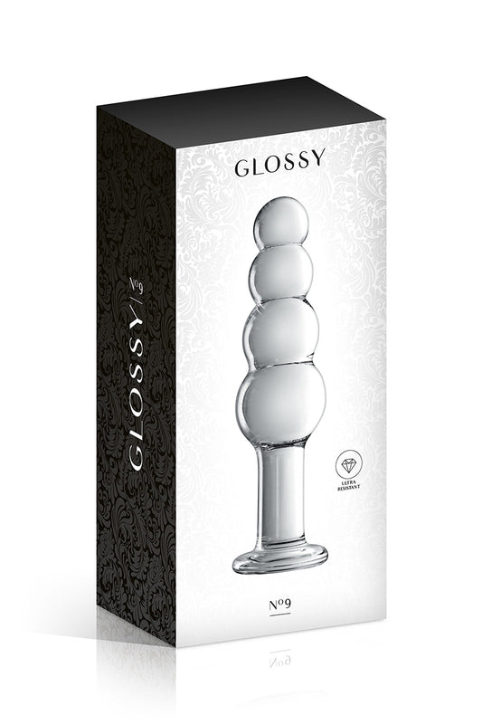 Gode en verre à boules base large n°9 translucide Glossy Toys