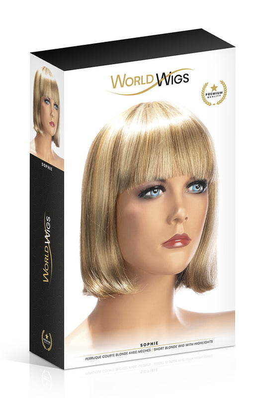 Perruque mi-longue à frange Sophie blonde méchée World Wigs