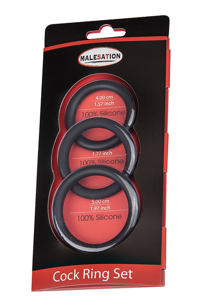 Coffret de 3 cockrings en silicone noir Malesation