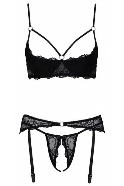 Ensemble lingerie ouverte noir - Cotelli Lingerie string ouvert seins nues LollyDoll