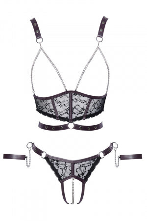 Ensemble ouvert 3 pièces noires · Cotelli Bondage · vue 2