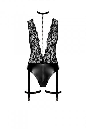 Body jarretelles Libido wetlook et dentelle · Noir Handmade · vue 2