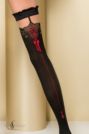 Bas autofixants Noir et rouge taille haute · Passion bas et collants · vue 2