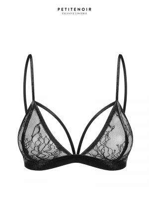 Soutien-gorge triangle dentelle et velours · Petite Noir · vue 2