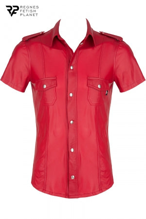 Chemise manches courtes wetlook rouge Carlo · Regnes · vue 2