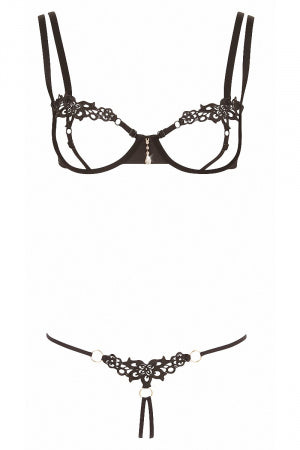 Ensemble dentelle string ouvert et seins nus noir Cottelli Lingerie · Cotelli Lingerie · vue 2