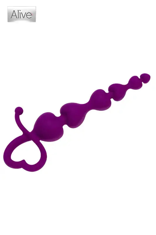 Plug anal en perles violettes avec poignée en forme de cœur.