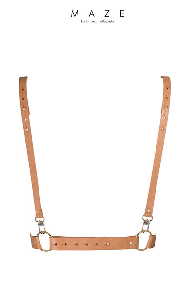 Harnais X en faux cuir vegan marron Maze vue de face 2