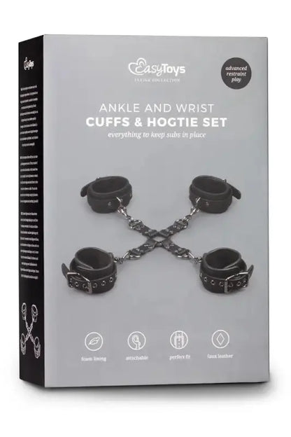 Attaches BDSM : ensemble de menottes aux chevilles et poignets avec hogtie de la collection Easytoys Fetish.