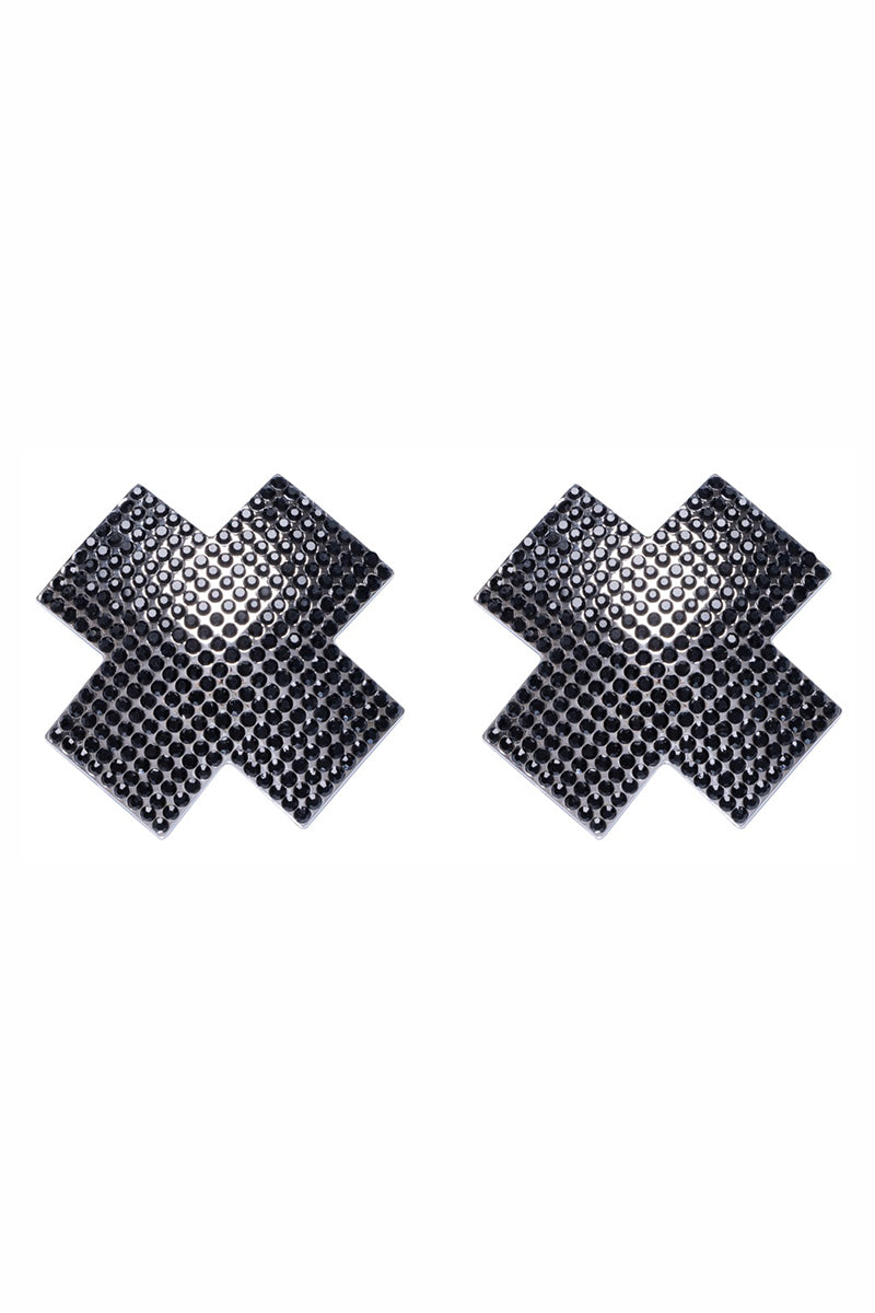 Cache-tétons adhésifs croix pierres noires irisées Cottelli