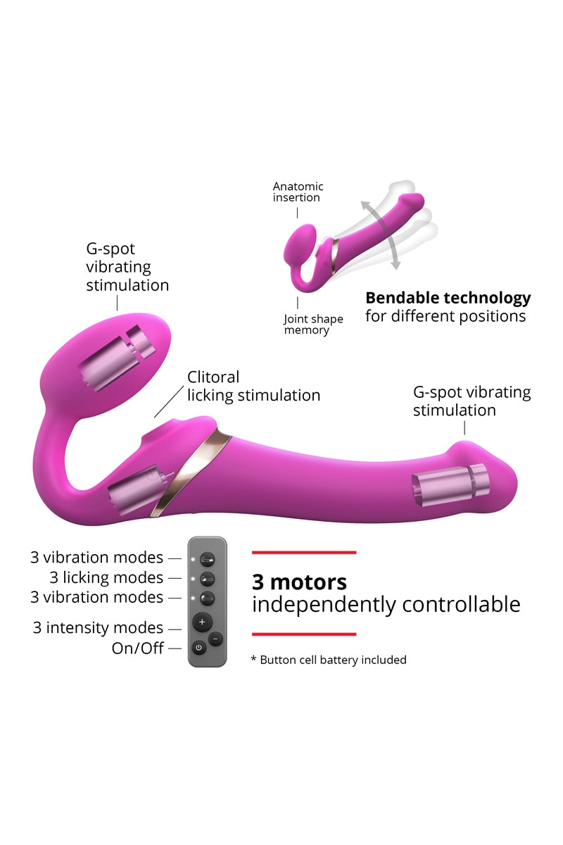 Gode-ceinture vibrant à langue Multi Orgasm fuchsia Strap-on-Me