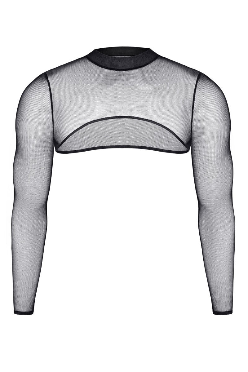 Crop top homme en tulle transparent noir Regnes