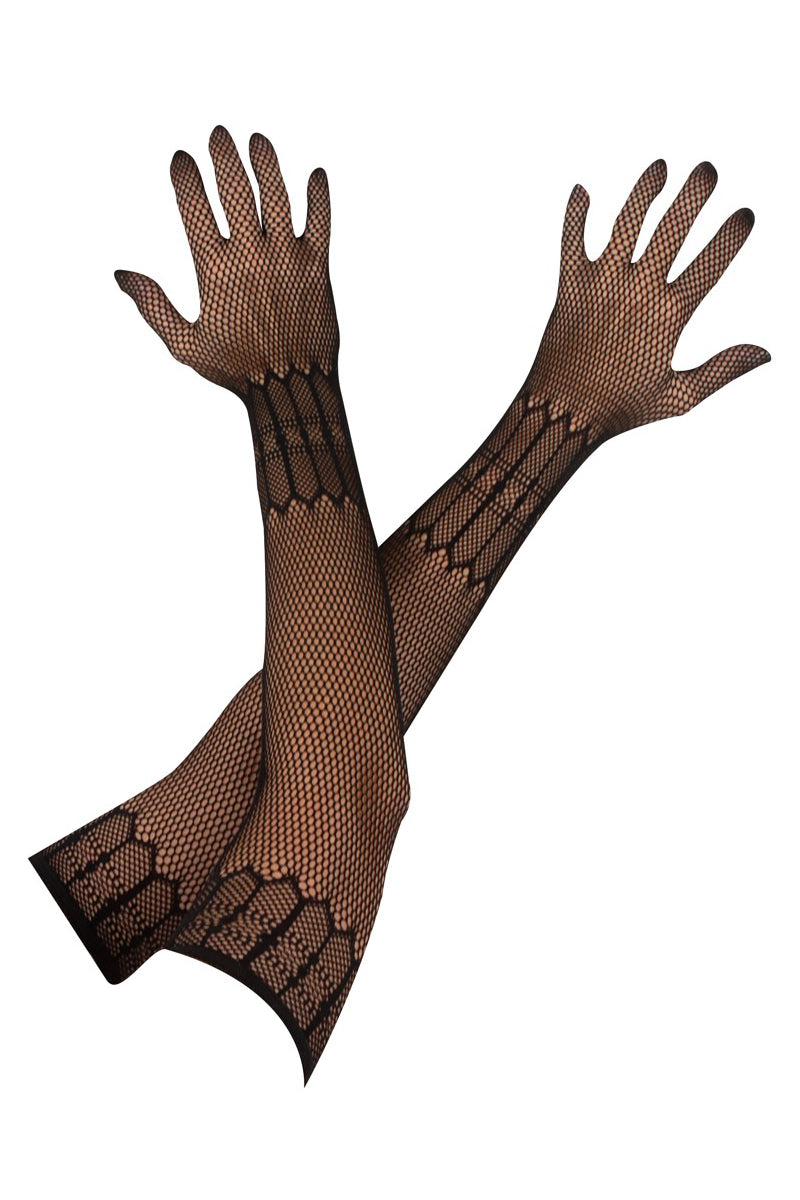 Gants longs en maille graphique noire Cottelli
