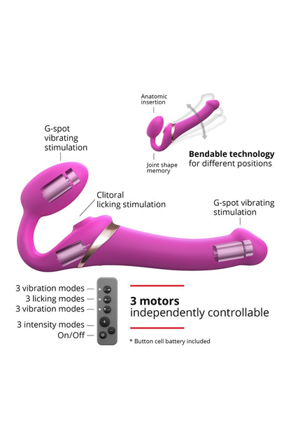 Gode-ceinture vibrant à langue Multi Orgasm fuchsia Strap-on-Me