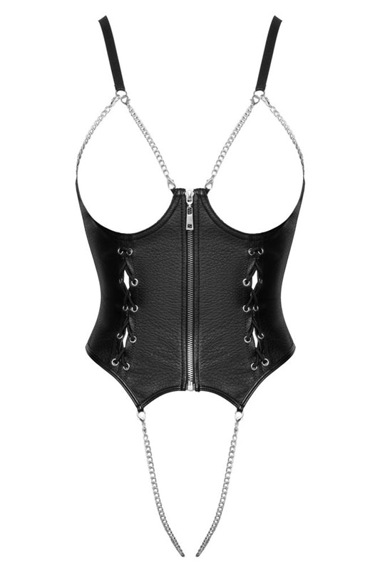 Body ouvert seins nus en similicuir et chaînes noir Cottelli