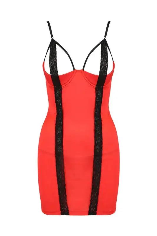 Robe sexy rouge Femmina avec dentelle noire, parfaite pour la séduction et le confort.