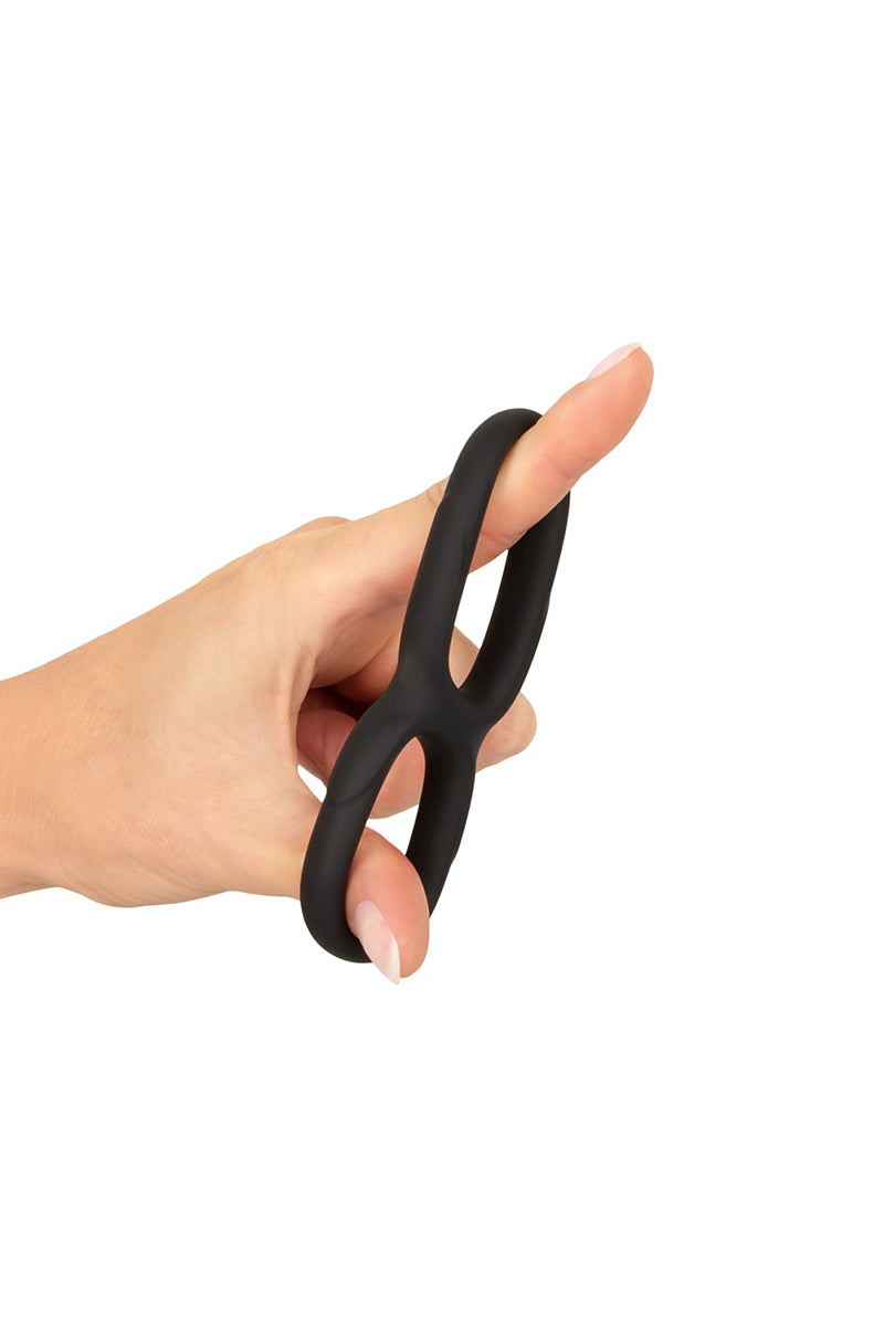 Double cockring pénis et testicules silicone liquide noir Erecto